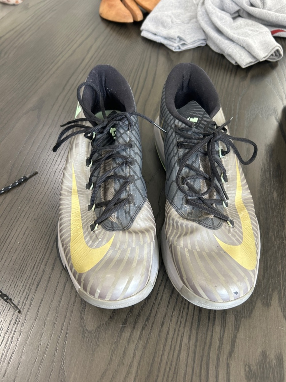 Nike Black, Gray and Gold High-Top Basketball Shoes
